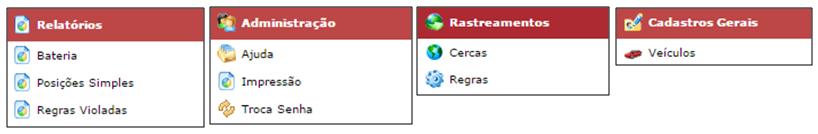 Para clientes que tiverem somente o produto Tracker LBS Caminhão terão a disposição as seguintes funções: Figura 3.