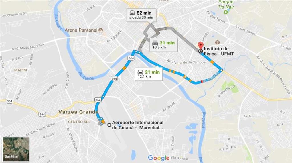 Do Aeroporto Internacional de Cuiabá até o Hotel Gran Odara (hotel oficial do evento), o percurso dura cerca de 20 minutos.