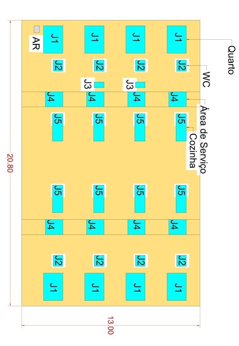 307 Edifício ARG2 Fachada Su-sudeste (Fundos) Legenda: J1-2,0 x 1,4 J2-0,8 x 0,7 J3-0,4 x