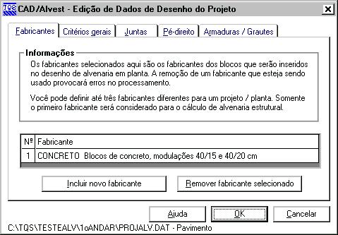 MENU EDITAR 31 Veja no manual "CAD/Alvest Manual III - Critérios de Projeto", a explicação detalhada da edição dos critérios que controlam os principais dados de edição de alvenaria em planta e