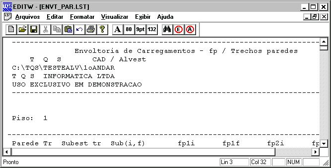 82 CAD/Alvest Manual III - Comandos e Funções Então, será acionado o editor de textos "EDITW", que apresentará o arquivo Envt_par.LST. O arquivo Envt_par.