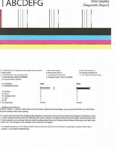 d. Clique em Imprimir informações de diagnóstico na guia Relatórios do dispositivo para imprimir uma página de diagnóstico.