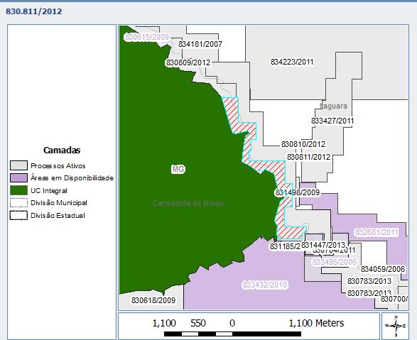 Fig.2.0- Mapa mostrando a área do processo DNPM N 833.811/2012 Fig.3.0- Mapa mostrando as áreas dos processos DNPM N s: 833.811/2012 e 833.