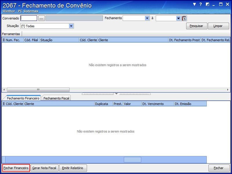 2. Cadastrar Fechamento de Convênio Para realizar o processo cadastrar fechamento de convênio, efetue os seguintes procedimentos: Observação: Antes de realizar o fechamento de convênio, o caixa