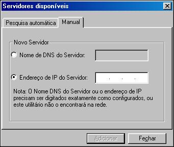 COMMAND WORKSTATION, WINDOWS EDITION 19 2 Se nenhum Fiery EX4112/4127 for encontrado, clique na guia Manual para pesquisar por nome DNS ou por endereço IP.