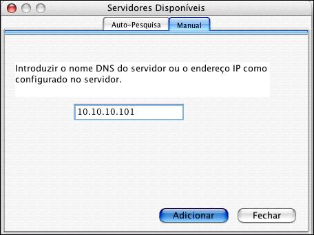 COMMAND WORKSTATION, MACINTOSH EDITION 42 2 Se nenhum Fiery EX4112/4127 for encontrado, clique na guia Manual para pesquisar por nome DNS ou por endereço IP.