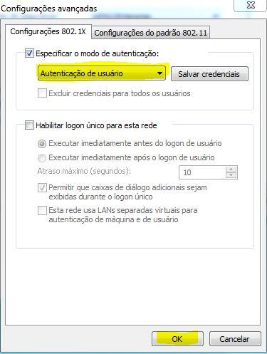 1X, marque a opção Especificar modo de autenticação e selecione a opção Autenticação de