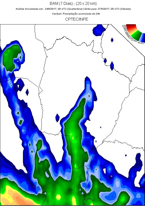Previsão do tempo para o Mato Grosso do Sul De acordo com o modelo Global BAM