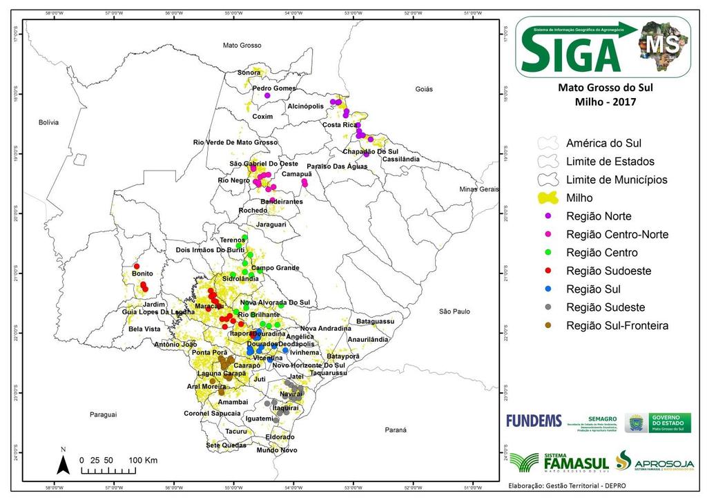 Mapa 1: propriedades visitadas Fonte: APROSOJA-MS/ Sistema Famasul Elaboração: APROSOJA-MS/Sistema FAMASUL Zoneamento Agrícola de Risco Climático Na data de 09/12/2016, foi publicada no Diário