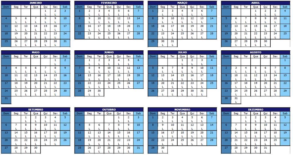 Calendário - Programa de Alfabetização O calendário do