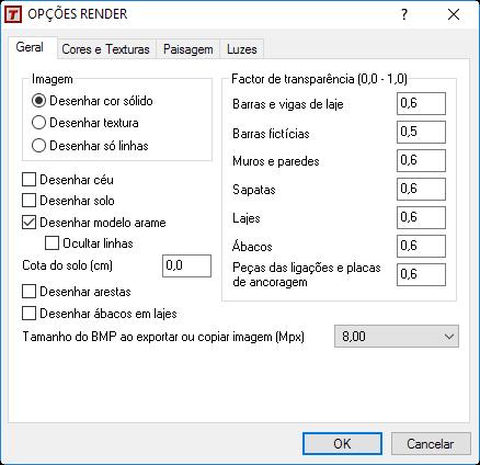 Na caixa de Opções de render devem-se ativar as opções assinaladas na respetiva imagem. Ao ativar-se Desenhar modelo arame passar-se-á a visualizar o modelo sólido e arame em simultâneo.