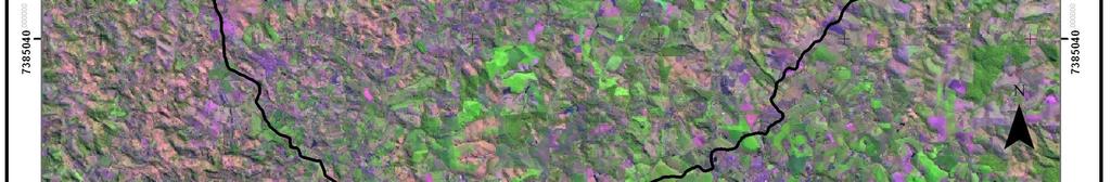 Imagem de satélite SPOT com o limite da bacia hidrográfica do ribeirão Taquara.