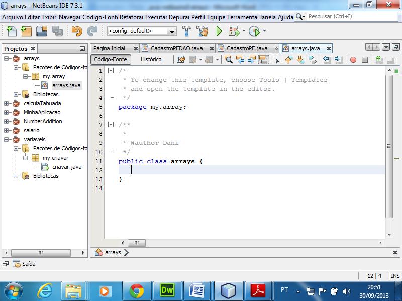 Vamos construir dois ARRAY um inteiro e um de STRING. O array semana é em formato de STRING e retornará o nome da semana. O meu array inteiro, retornará alguns números.