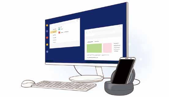 Aplicativos e funções úteis Samsung DeX O Samsung DeX é um serviço que permite usar seu smartphone como um computador ao conectá-lo a uma tela externa como TV ou monitor.