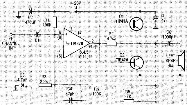 84.Amplificador de 15W Este circuito foi obtido numa revista Radio Electronics americana de abril de 1980.
