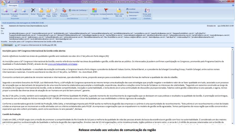 E-mail de divulgação para