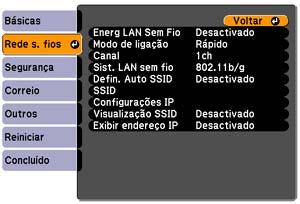 6. Selecione as seguintes opções básicas conforme necessário: Nome do projector permite que digite uma senha de até 16 caracteres alfanuméricos para identificar o projetor na rede.