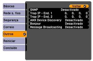 4. Selecione o menu Outros e pressione Enter. 5. Digite até dois endereços de IP para receber notificações SNMP, usando 0 a 225 para cada campo de endereço. Observação: Não use estes endereços: 127.x.