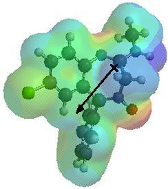 Momento Dipolo (D) 80 Figura 36 - MPEMs e vetores momento dipolo dos fármacos do grupo 5, Clordiazepóxido (1), Medazepam (2) e Quazepam (3).