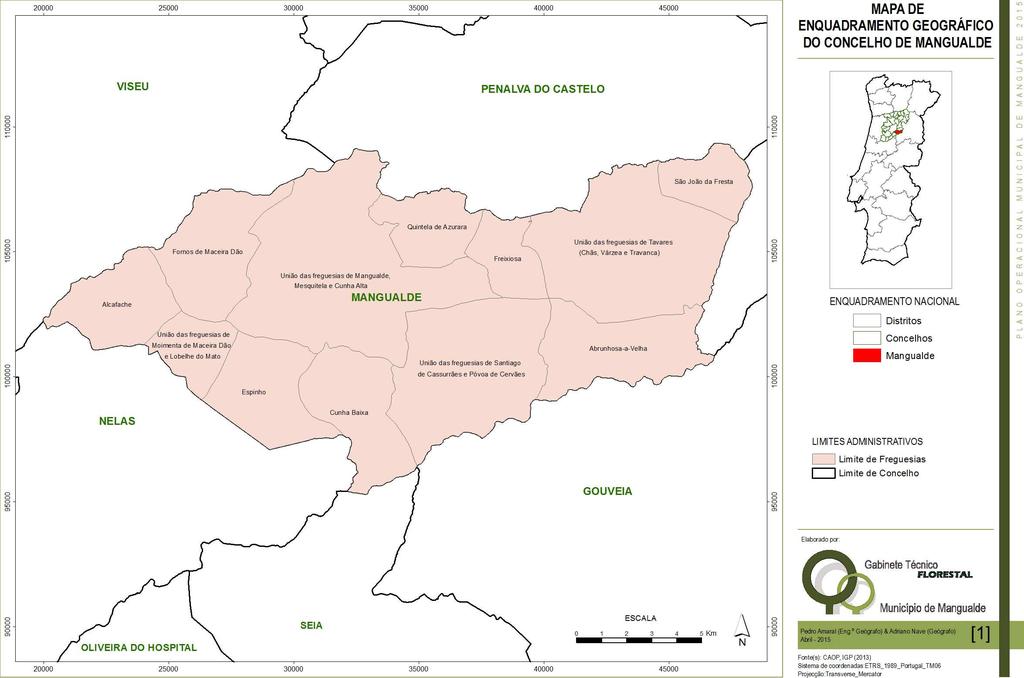 1 ENQUADRAMENTO GEOGRÁFICO DO CONCELHO Fig. 1 Mapa de enquadramento geográfico do concelho de Mangualde. O Concelho de Mangualde pertence ao distrito de Viseu, possui uma área total de 219.