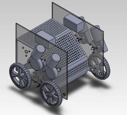 Figura 3 Evolução do modelo em CAD (a)(b)(c) Aspectos Mecânicos O sistema de tração faz uso de dois motores