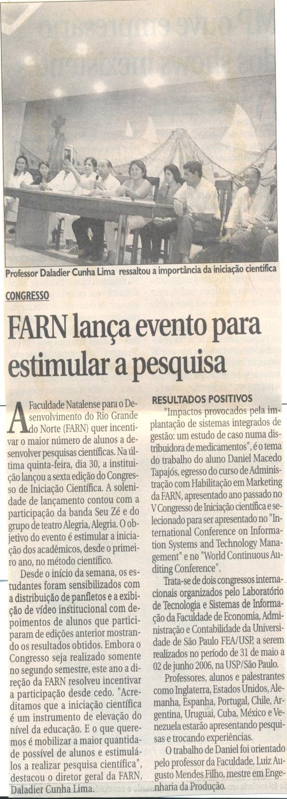 FARN lança evento para estimular a pesquisa.