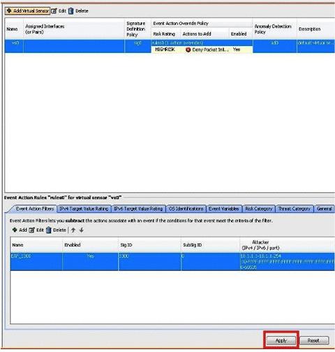 Para a configuração do filtro da ação do evento usando o CLI, refira a seção da interface da linha de comando IPS na página dos manuais de configuração.