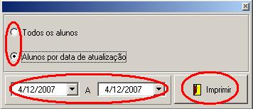 por nome, por séries, por curso e relação de Alunos Inativos), marca a opção Todos os alunos ou Alunos por data de