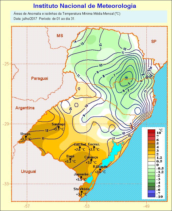 Figura 2. Temperatura Mínima, Temperatura Máxima e anomalias (julho/2017).