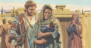 onde Simeão pode ver Jesus e entoou um cântico exaltando Jesus, ao mesmo tempo, uma mulher
