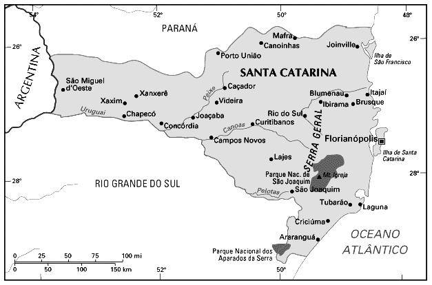 Desempenho do jundiá e do dourado na Região Sul 9 BRASIL SÃO CARLOS SANTO AMARO Figura. Localização dos municípios de Santo Amaro da Imperatriz e de São Carlos, no Estado de Santa Catarina.