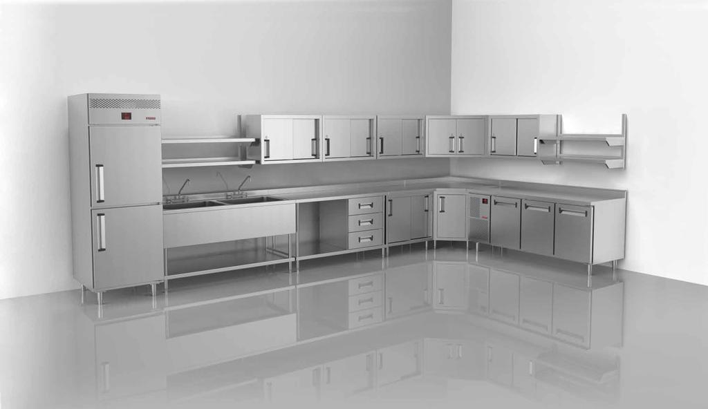Mobiliário modular MODULUS A série MODULUS da Alfatec é uma linha modular de mobiliário em aço inoxidável para cozinhas profissionais.