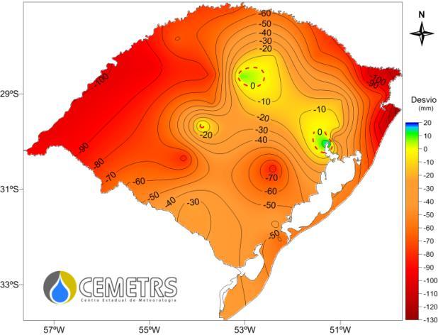 o mês de março, os volumes acumulados de chuva foram inferiores à normal em praticamente todo Estado.