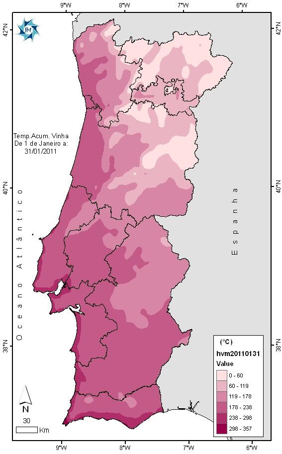 2.2 Temperaturas acumuladas para a cultura da Vinha Considera-se para a vinha uma temperatura base para o abrolhamento de 3.