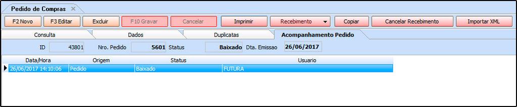 Serie Código Serie: Ao terminar de preencher todas as abas do pedido de compra, clique em F10 Gravar e o sistema irá lhe