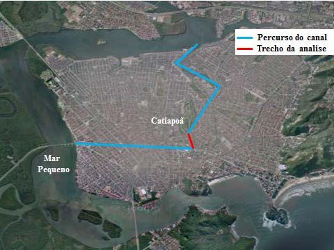 Catiapoã, desembocando suas águas no Mar Pequeno (Estuário de São Vicente). Figura 2: Localização do canal em relação à Ilha de são Vicente.