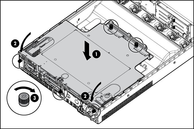 4. Remova o compartimento da placa riser PCI. Instalar o compartimento da placa riser PCI 1.