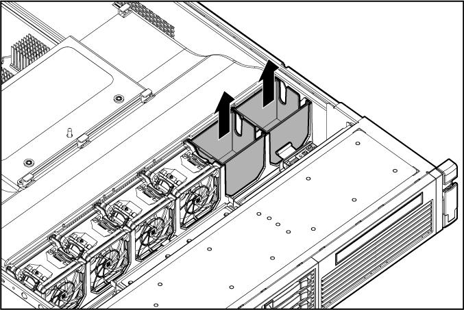 17. Remova os painéis cegos dos ventiladores nos compartimentos 5 e 6. 18. Instale os ventiladores nos compartimentos 5 e 6. 19.