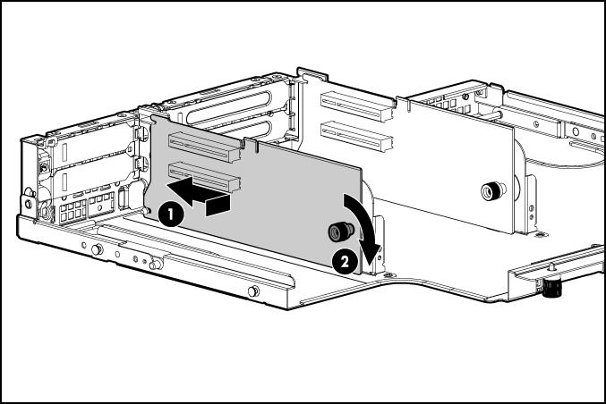 Placa riser PCI opcional CUIDADO: Para permitir o resfriamento adequado, não opere o servidor sem que esteja instalado o painel de acesso, as placas defletoras de ar, as tampas do slot de expansão ou