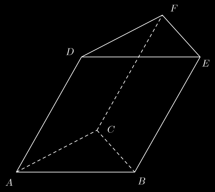 (a) Considerando o tetraedro ABCE com base ABC, sua altura é igual à do prisma. Considerando CDEF com base DEF, sua altura também é igual à do prisma.