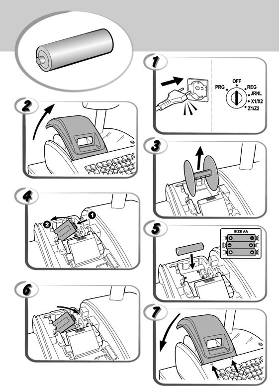 INSERTING MEMORY BACKUP BATTERIES INSÉRER LES BATTERIES TAMPONS DE LA MÉMOIRE BATTERIEN ZUR SPEICHERSICHERUNG EINSETZEN INSERCIÓN DE LAS BATERÍAS DE RESPALDO