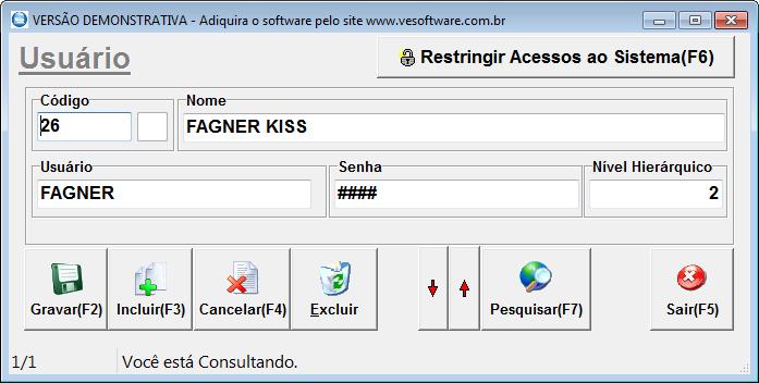 4. CRIANDO USUARIOS A primeira vez que for executado o Software ele utilizará o padrão do sistema (usuário:123 senha:123) porém deve-se criar usuários no Software.