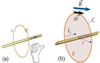 Experimento 11: Demonstrações sobre Eletromagnetismo Figura 11-3: (a) O sentido positivo para a integral de caminho para a lei de Ampère.