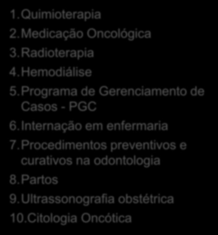 17 Procedimentos Isentos de Participação 1.Quimioterapia 2.