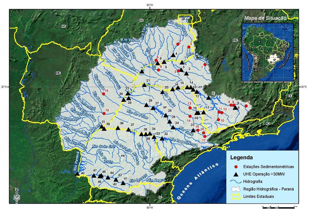 MATERIAIS E MÉTODOSM Localização das estações hidrossedimentométricas analisadas neste estudo e