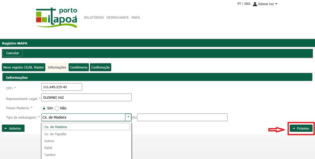 Para prosseguir com o agendamento, o despachante deverá inserir as mesmas informações mencionadas