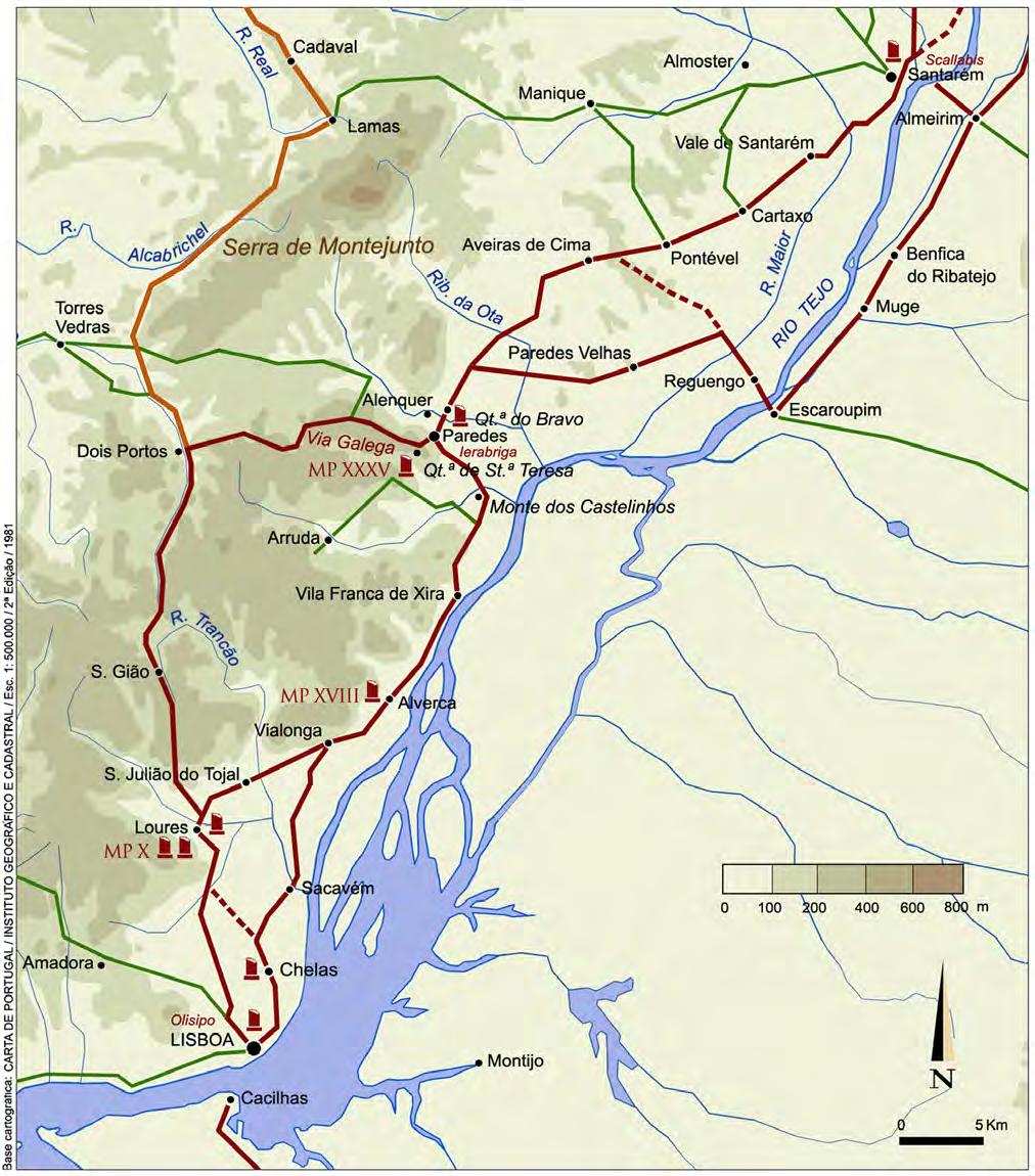 78 CIRA-ARQUEOLOGIA V Figura 1 Os nove miliários da região entre Olisipo e Scallabis.