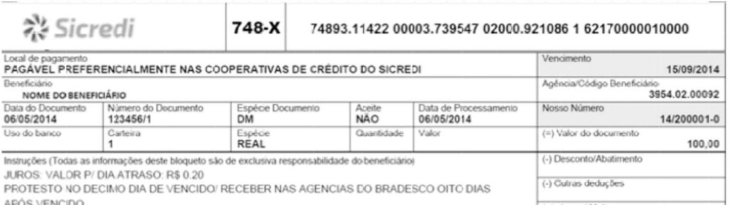 Exemplo de título SEM REGISTRO contendo Mensagens Nesse comprovante de ficha de compensação, temos a mensagem circulada em vermelho como opção do beneficiário.