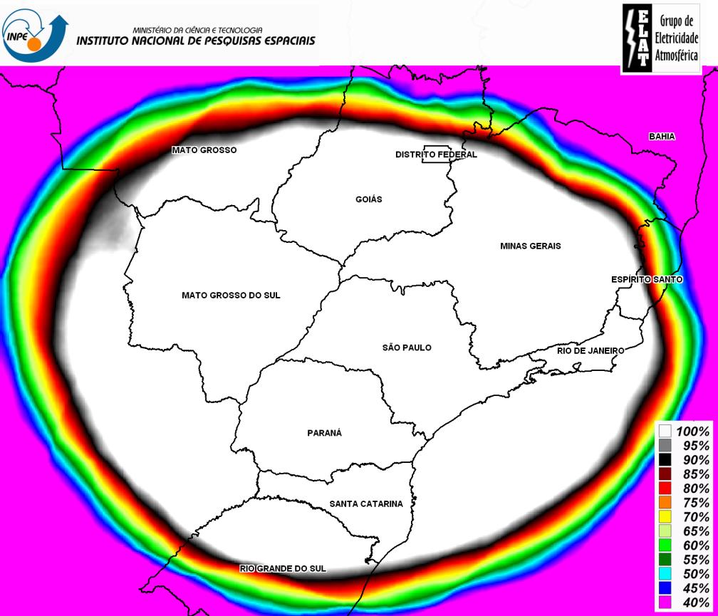 Figura 3 Eficiência de detecção da BrasilDat na região do sistema de Itaipu para o período em