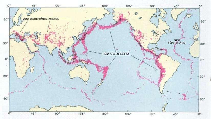 Sismos e Tectónica de Placas Considerando os epicentros dos principais sismos registados durante o século XX, podem distinguir-se três grandes zonas sísmicas a nível mundial: Zona